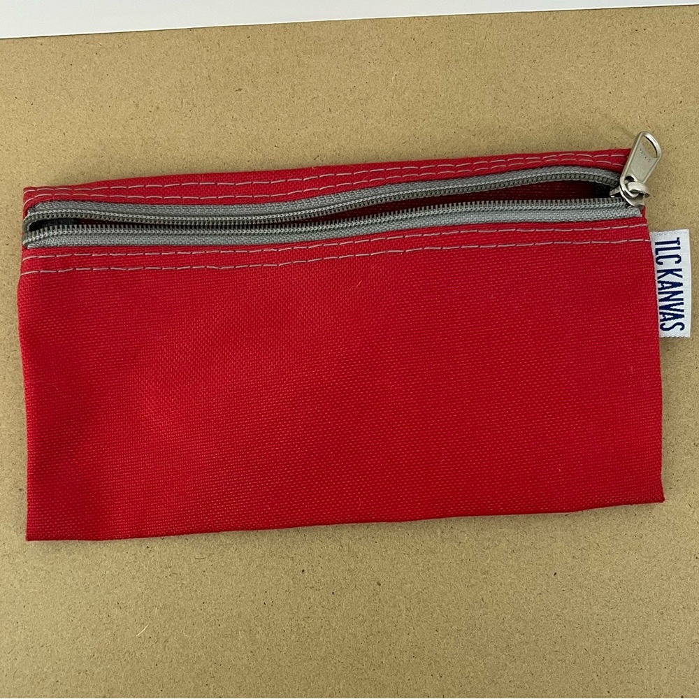 TLC KANVAS Red Pencil Pouch with Zipper 7.75" x 4.5" Perfect for Pencils